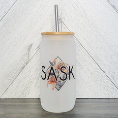 SASK Diamond Glass Can with Bamboo Lid-1