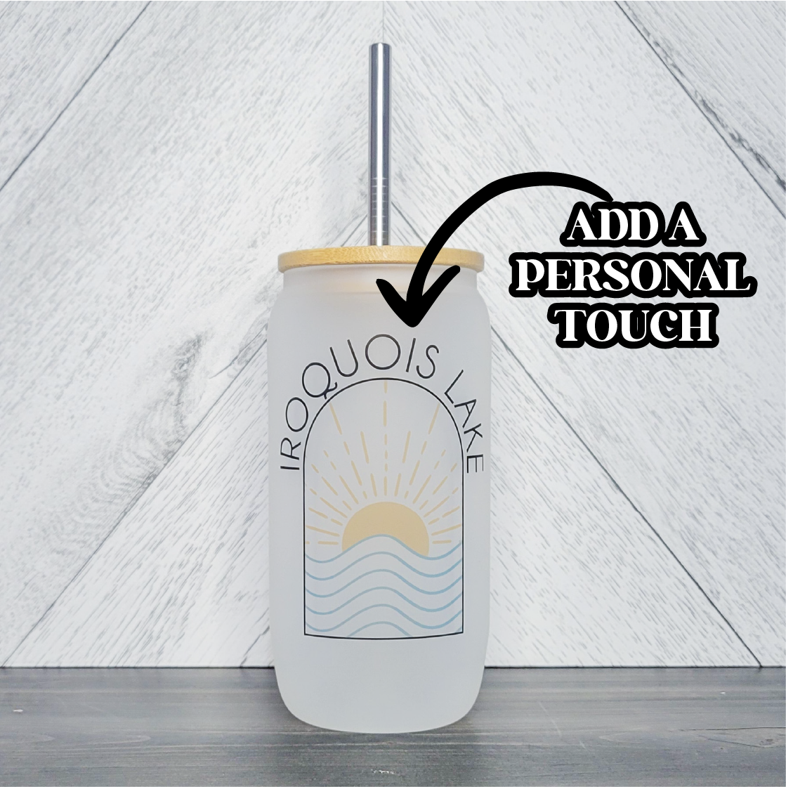 Custom Lake Sunset Frosted Glass Can with Bamboo Lid-1