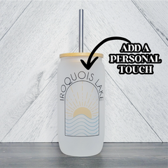 Custom Lake Sunset Frosted Glass Can with Bamboo Lid-1