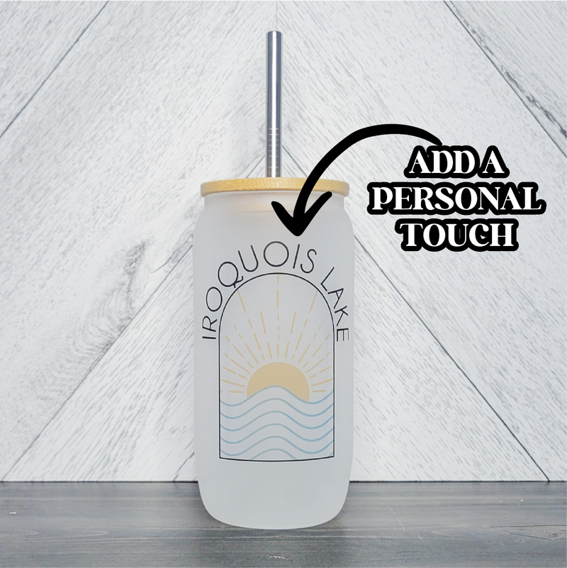 Custom Lake Sunset Frosted Glass Can with Bamboo Lid-1