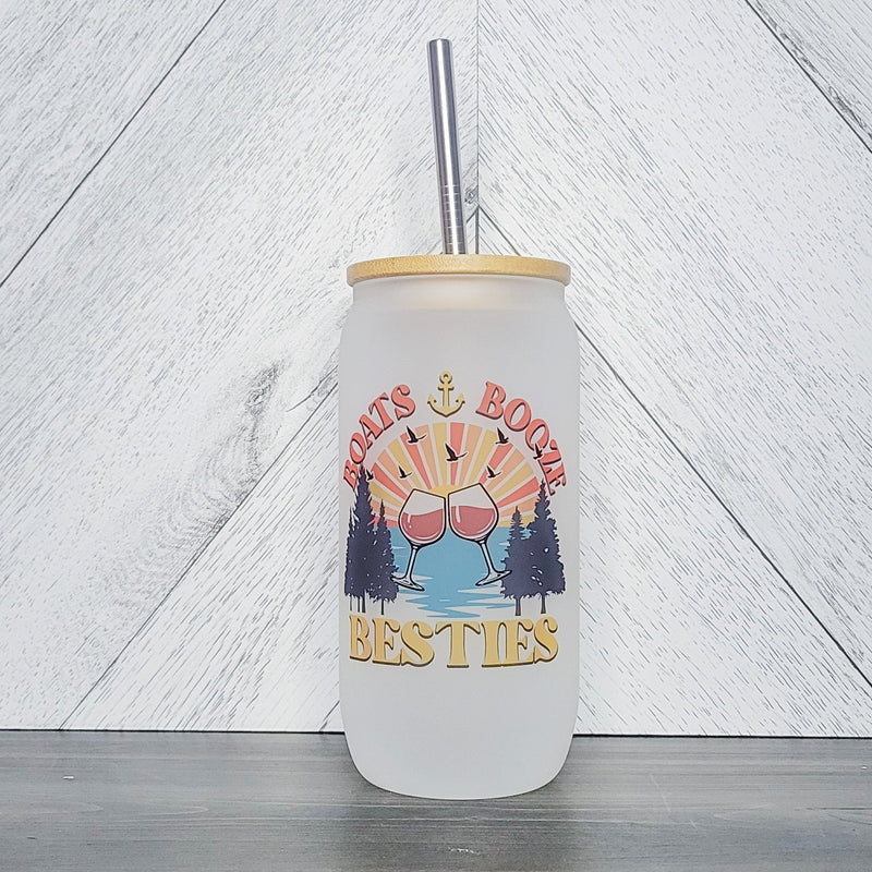 Boats, Booze, Besties Glass Can with Bamboo Lid-1