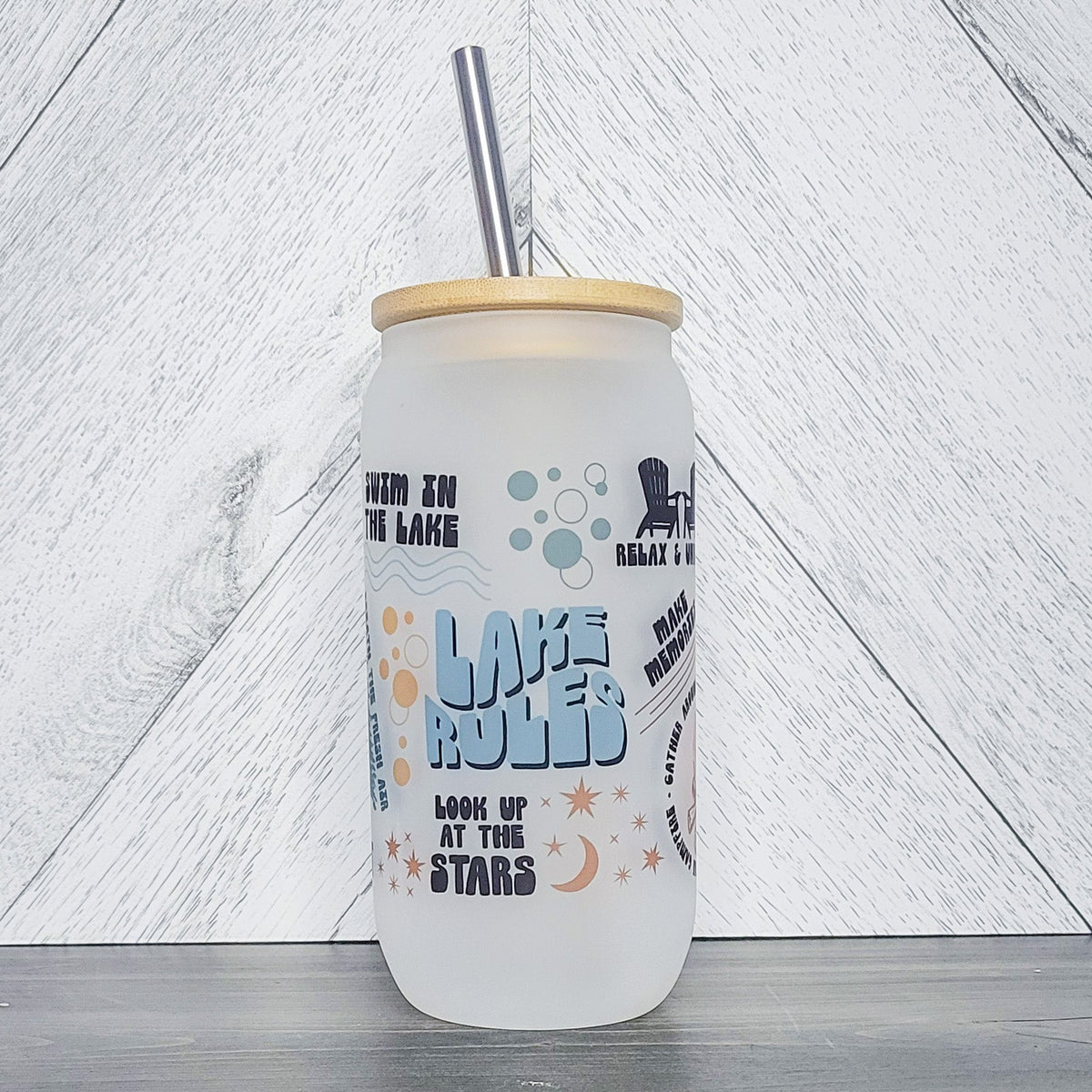 Lake Rules Glass Can with Bamboo Lid-3