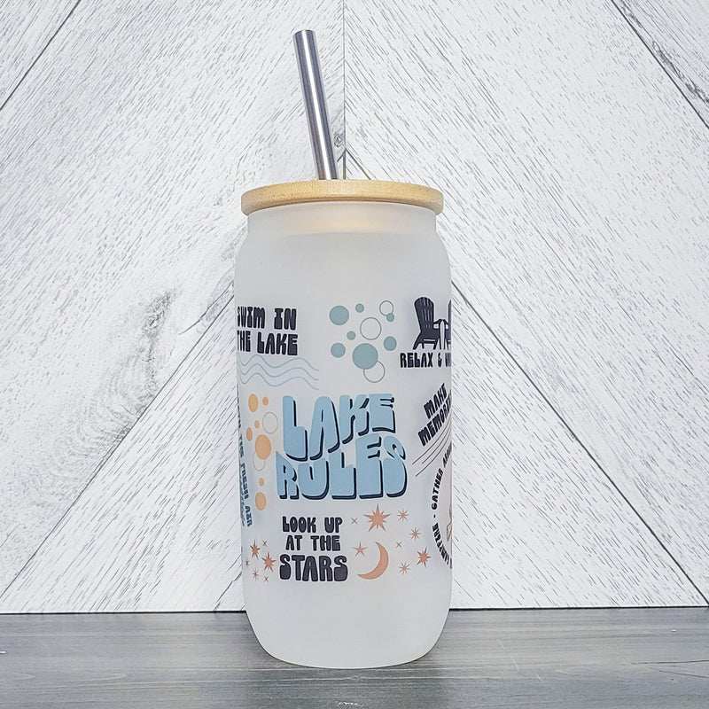 Lake Rules Glass Can with Bamboo Lid-3
