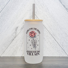 Came For The Hero, Stayed For The Villain Glass Can with Bamboo Lid-1