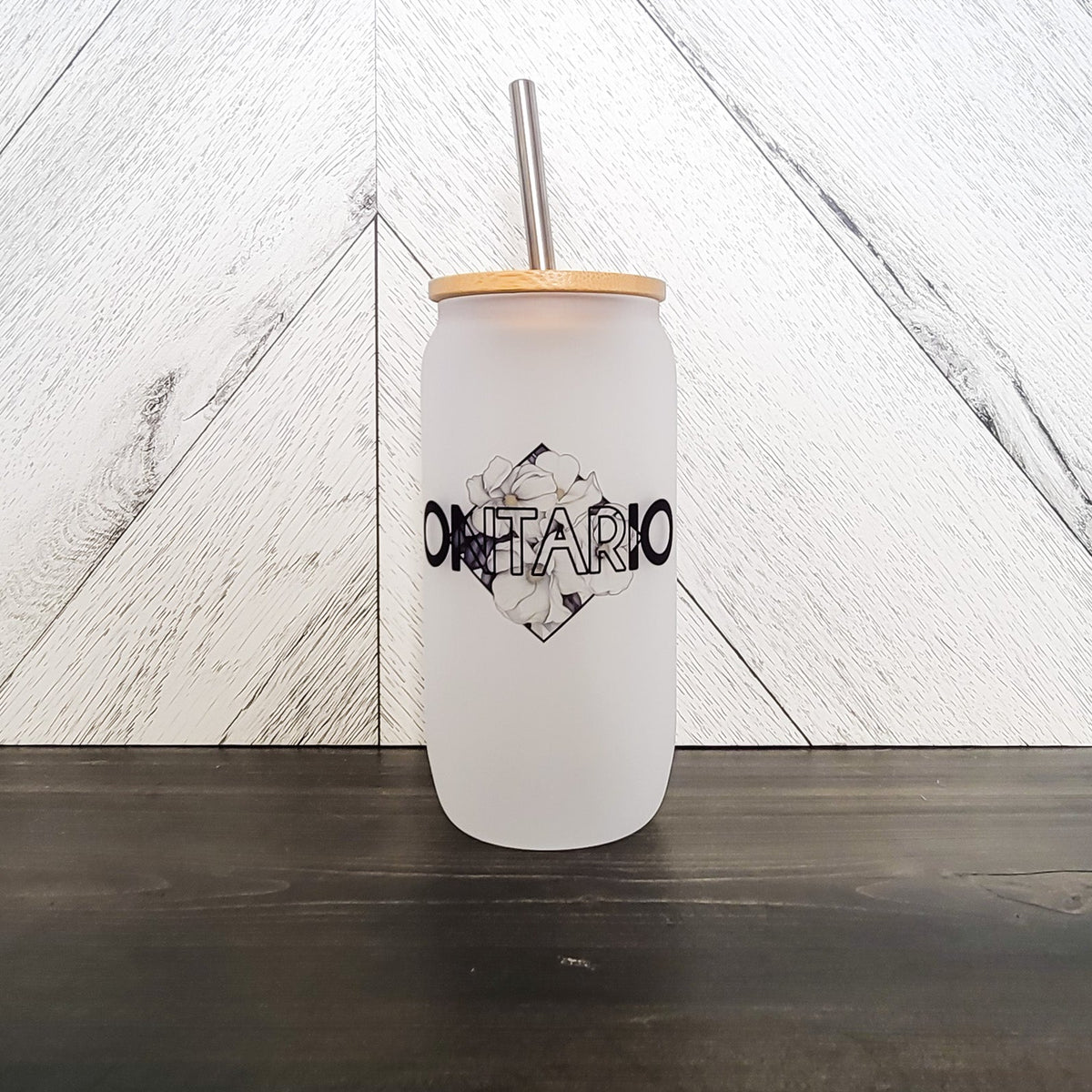 Ontario Frosted Can with Bamboo Lid | Province Glass Can-1