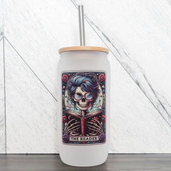 The Reader Frosted Can with Bamboo Lid | Tarot Card Glass Can-1