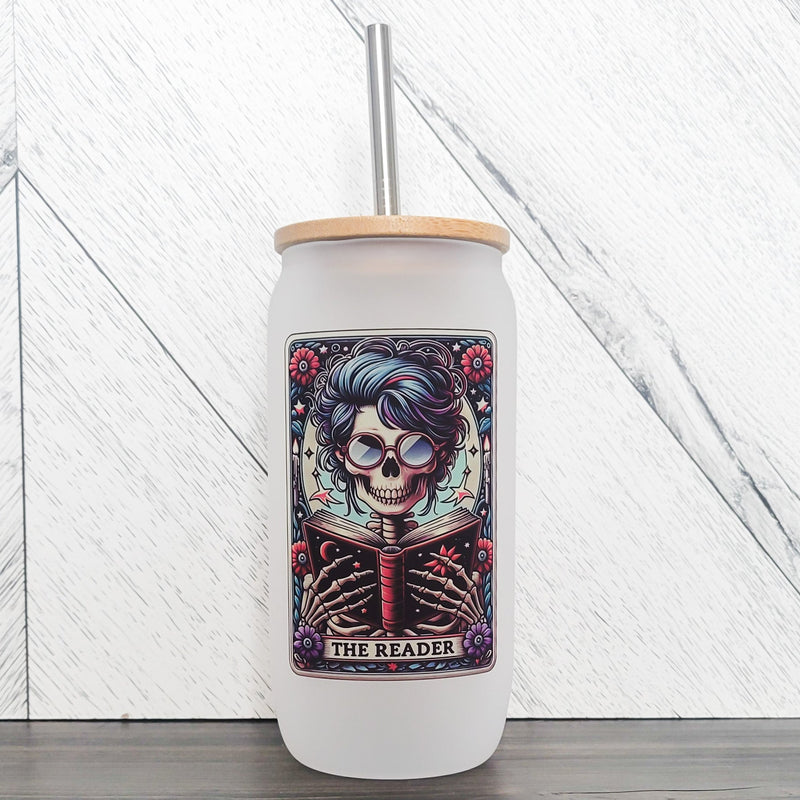 The Reader Frosted Can with Bamboo Lid | Tarot Card Glass Can-1