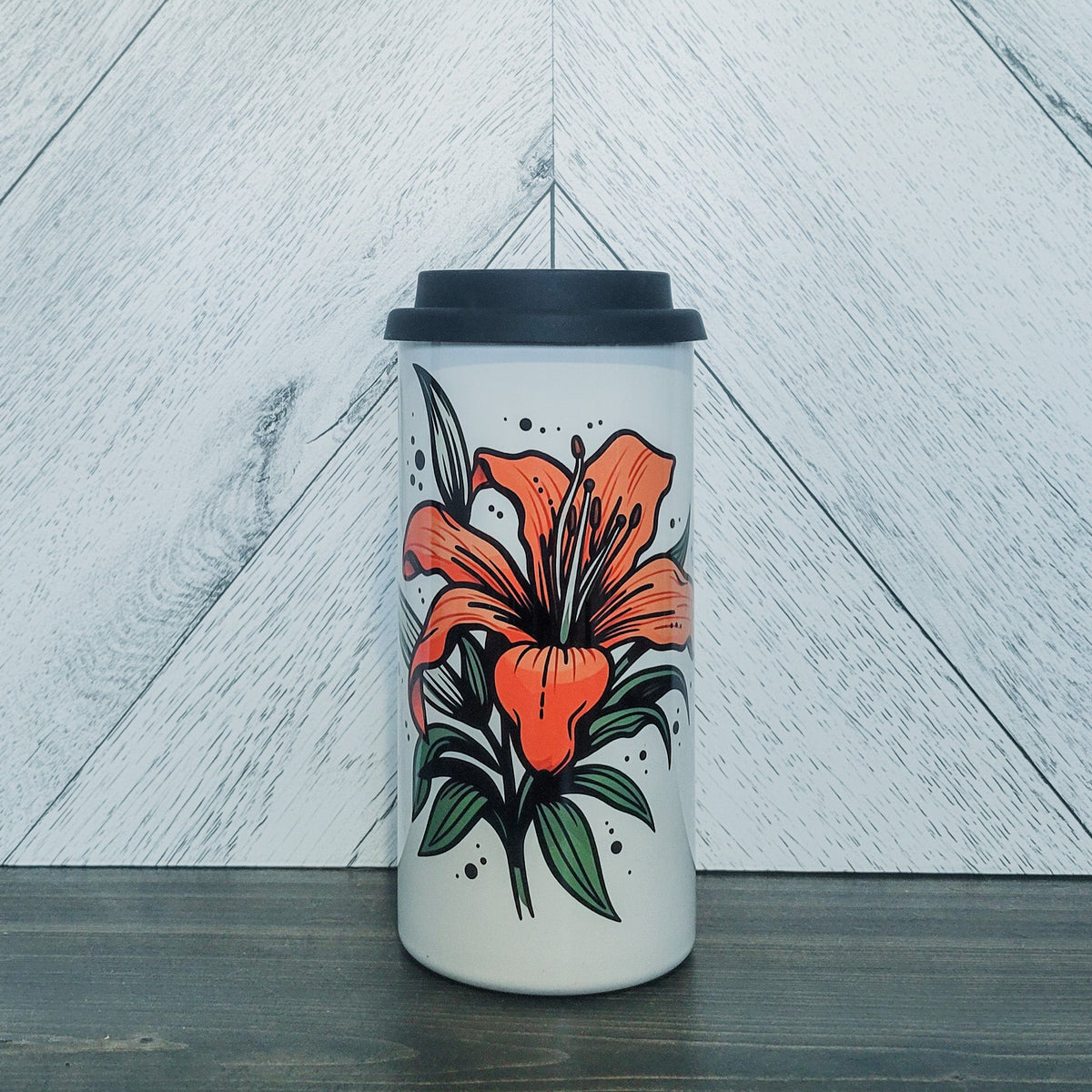 Vaso térmico de acero inoxidable Vintage Lily de 16 oz | Vaso para bebidas de Saskatchewan