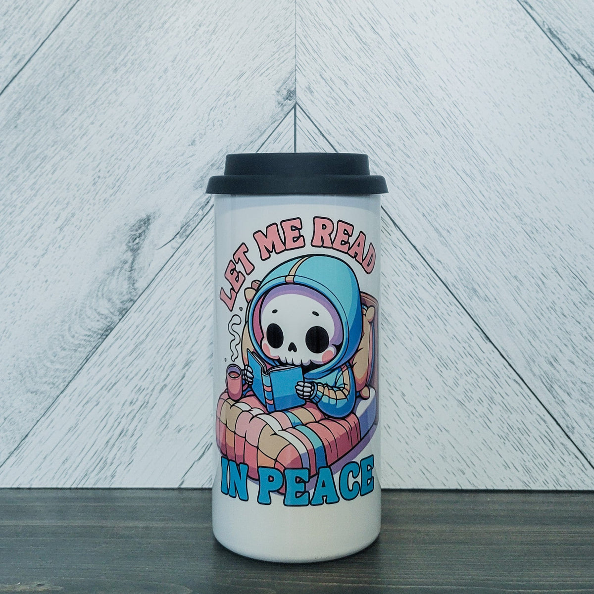 Vaso térmico de acero inoxidable de 16 oz "Let Me Read In Peace" | Vaso para amantes de la lectura