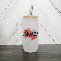 Canada Frosted Glass Can with Bamboo Lid-1