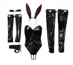 PU Leather Bound Bunny Strapless Bunny Girl Cosplay Costume Sexy Open Crotch Lingerie-12