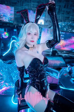 PU Leather Bound Bunny Strapless Bunny Girl Cosplay Costume Sexy Open Crotch Lingerie-8