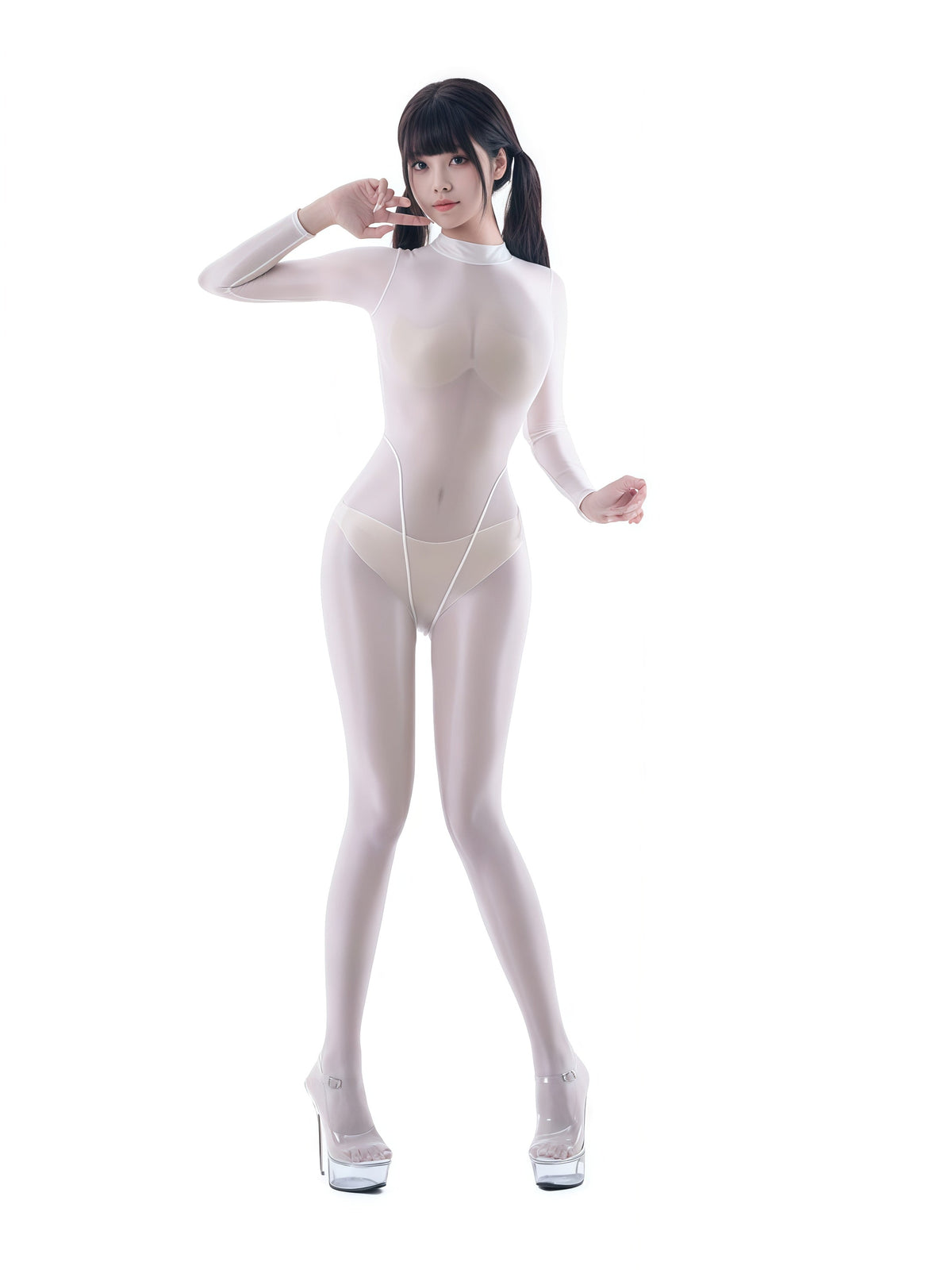 Spandex Nylon See Through Sheer Full Bodysuit Zentai Shinny Cosplay Suit-6