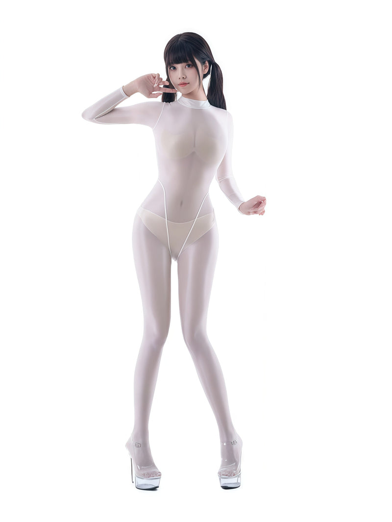 Spandex Nylon See Through Sheer Full Bodysuit Zentai Shinny Cosplay Suit-6