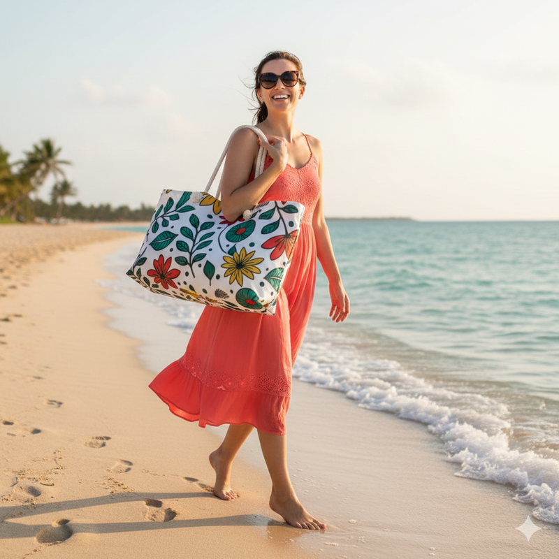 Colorful Floral Pattern Weekender Bag | Spring Flower Large Tote Bag-2