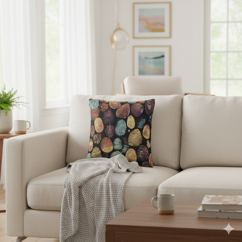 Abstract Pebble Tapestry Woven Pillow | Multicolor Stone Pattern Throw Cushion-4