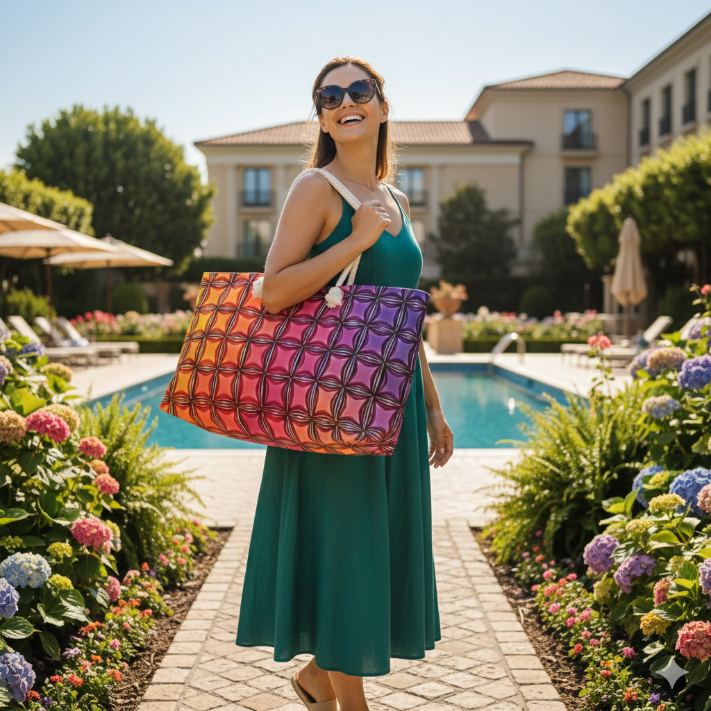 Colorful Geometric Tile Weekender Bag | Rainbow Gradient Pattern-5