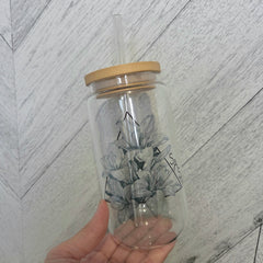Lily Triangle Glass Can with Bamboo Lid  | Saskatchewan Drink Cup-1