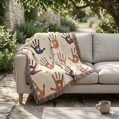 Handprint Woven Blanket — Cozy Decorative Throw with Playful Handprint Pattern-3