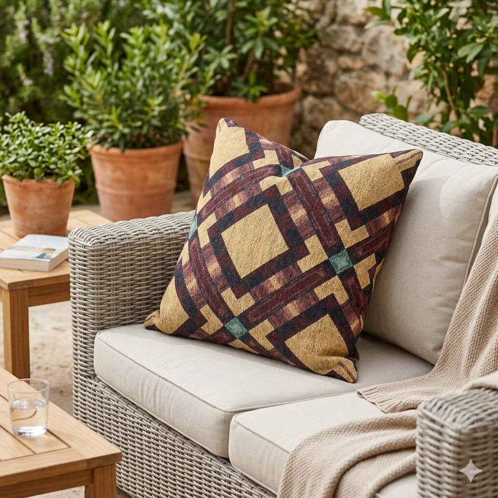 Woven Pillow — Geometric Boho Throw Pillow with Warm Earth Tones-8
