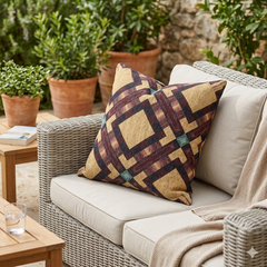 Woven Pillow — Geometric Boho Throw Pillow with Warm Earth Tones-8