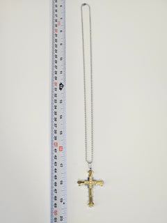 Two-Tone CZ Cross Pendant Necklace on Silver-Tone Chain-2