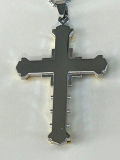 Two-Tone CZ Cross Pendant Necklace on Silver-Tone Chain-3