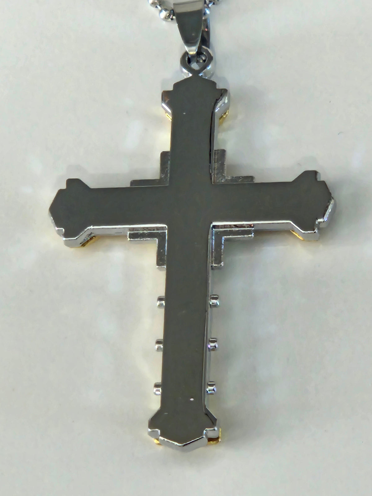 Two-Tone CZ Cross Pendant Necklace on Silver-Tone Chain-3