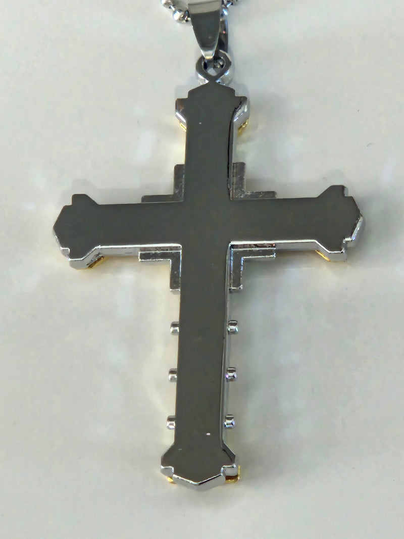Two-Tone CZ Cross Pendant Necklace on Silver-Tone Chain-3