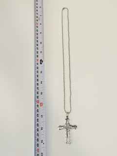 Silver-Tone CZ Cross Pendant Necklace on Silver-Tone Chain-3