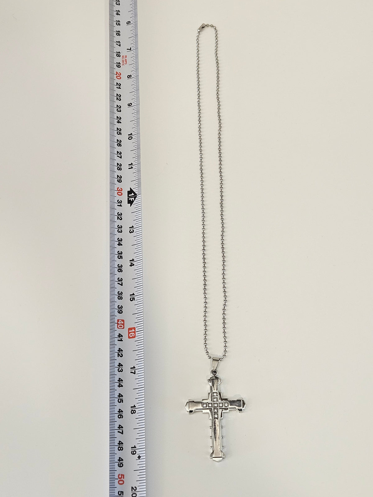 Silver-Tone CZ Cross Pendant Necklace on Silver-Tone Chain-3