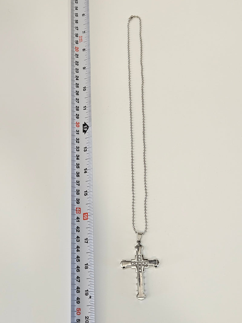 Silver-Tone CZ Cross Pendant Necklace on Silver-Tone Chain-3