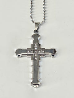 Silver-Tone CZ Cross Pendant Necklace on Silver-Tone Chain-1