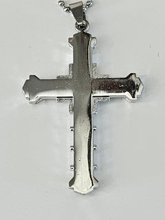 Silver-Tone CZ Cross Pendant Necklace on Silver-Tone Chain-2
