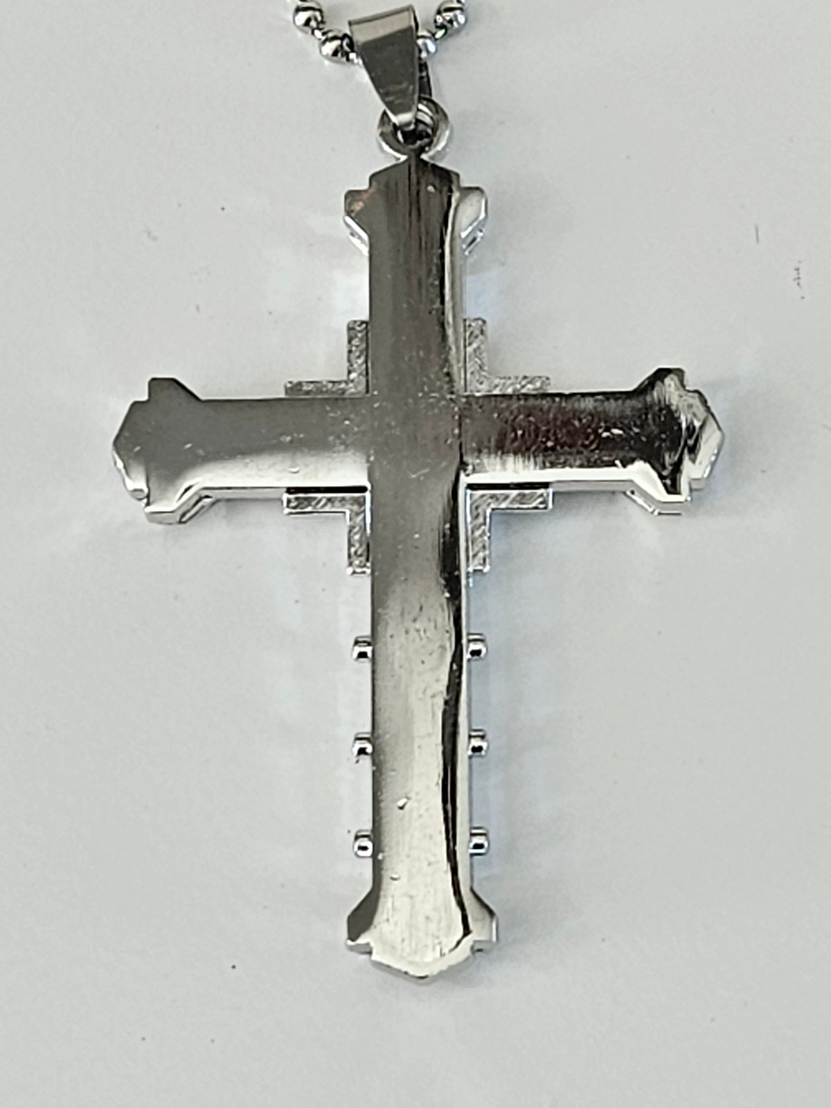 Silver-Tone CZ Cross Pendant Necklace on Silver-Tone Chain-2