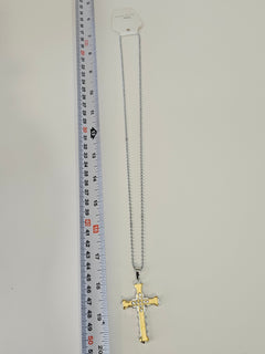 Two-Tone CZ Cross Pendant Necklace on Silver-Tone Chain-2