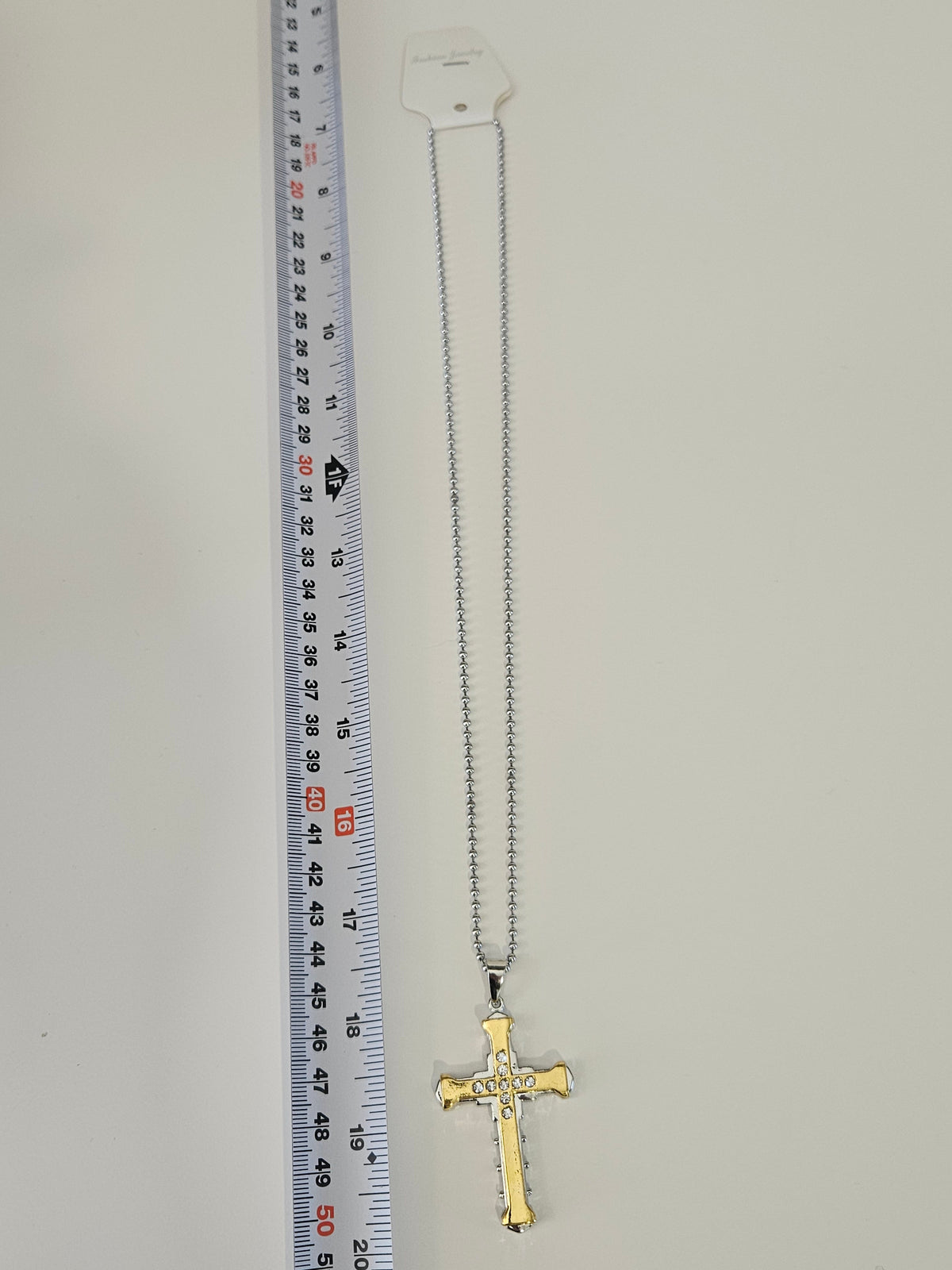 Two-Tone CZ Cross Pendant Necklace on Silver-Tone Chain-2