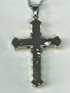 Two-Tone CZ Cross Pendant Necklace on Silver-Tone Chain-3
