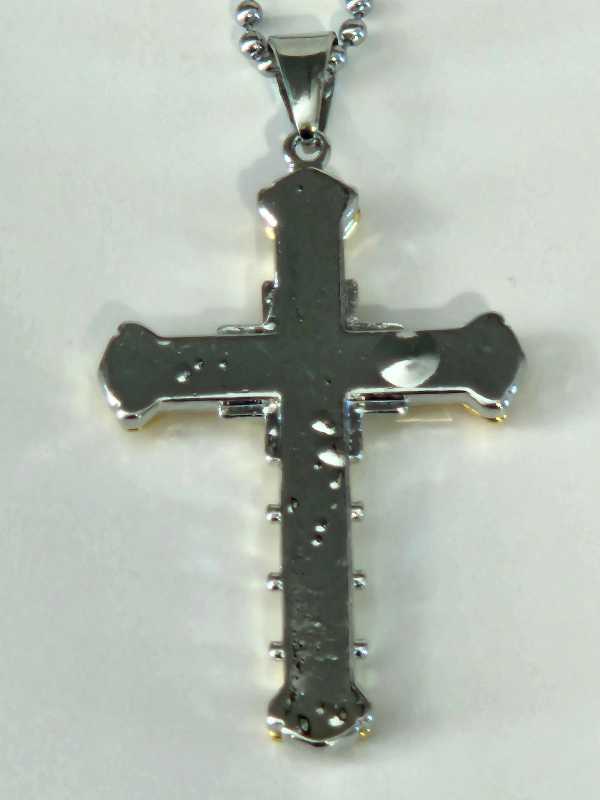 Two-Tone CZ Cross Pendant Necklace on Silver-Tone Chain-3