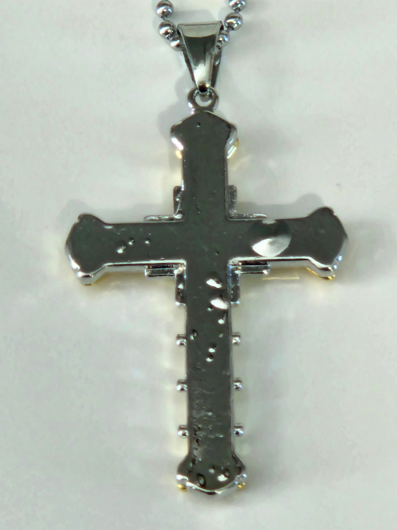 Two-Tone CZ Cross Pendant Necklace on Silver-Tone Chain-3