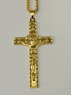 Gold-Tone Jesus Christ Crucifix Pendant Necklace with Sunburst Halo-1