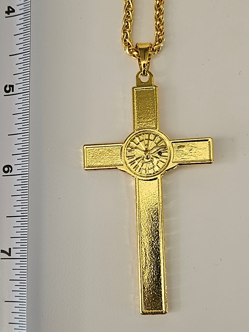 Gold-Tone Jesus Christ Crucifix Pendant Necklace with Sunburst Halo-4