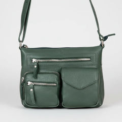 Greenwood Leather Multi-Pocket Crossbody Bag. Premium Pebbled Leather Handbag-6