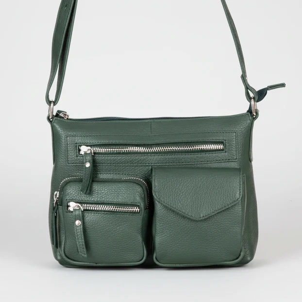 Greenwood Leather Multi-Pocket Crossbody Bag. Premium Pebbled Leather Handbag-6