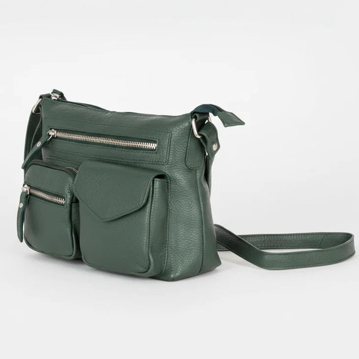 Greenwood Leather Multi-Pocket Crossbody Bag. Premium Pebbled Leather Handbag-8
