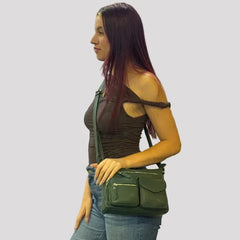Greenwood Leather Multi-Pocket Crossbody Bag. Premium Pebbled Leather Handbag-11