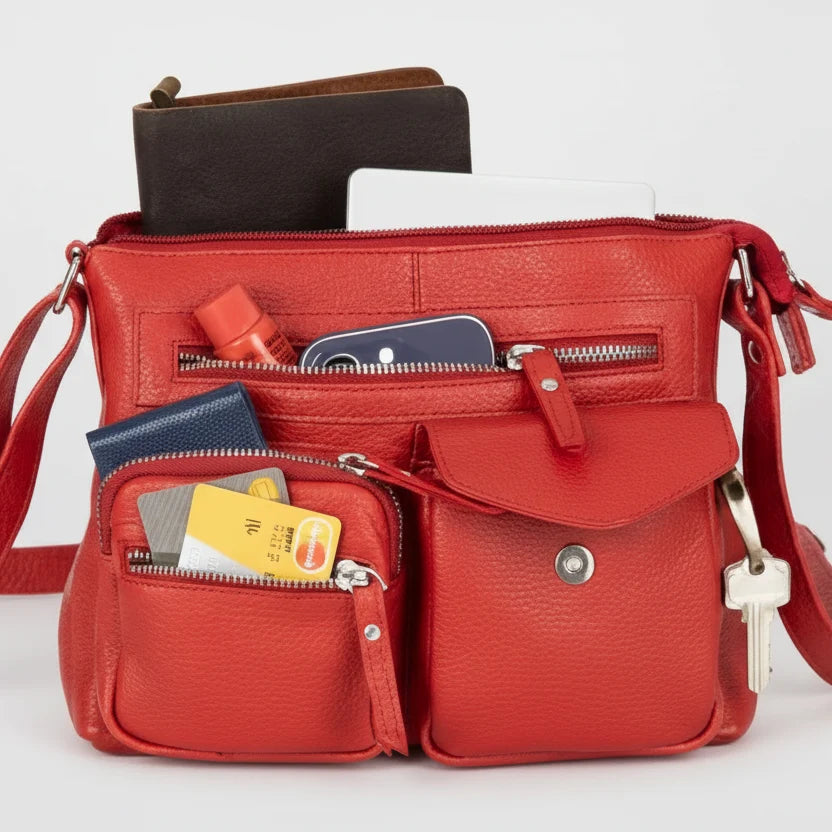 Greenwood Leather Multi-Pocket Crossbody Bag. Premium Pebbled Leather Handbag-4
