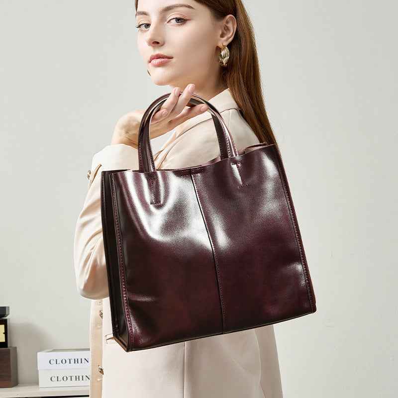 Genuine Leather High-End Womens Stylish And Versatile Handbag-1