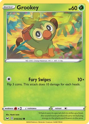 Grookey (010) 10/202 - SWSH01 Sword & Shield Base Set Reverse Holofoil-1