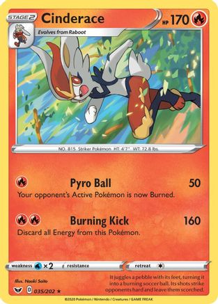 Cinderace (035) 35/202 - SWSH01 Sword & Shield Base Set Holofoil-1